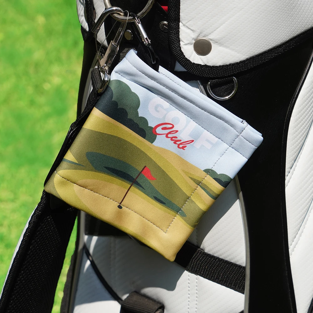Custom Small Microfiber Golf Towel With Clip Hanging On Bag