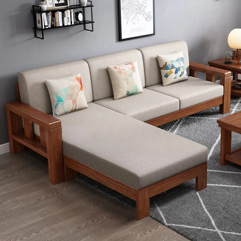 the new High-end Living Room Furniture Chinese Style Walnut Solid wooden Frame Fabric chinese sofa