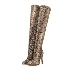 Leopard grain Serpentine Long Boots Women High Heel Boot Pointed Toe Sexy club Shoes Thigh High Over-the-Knee Boots