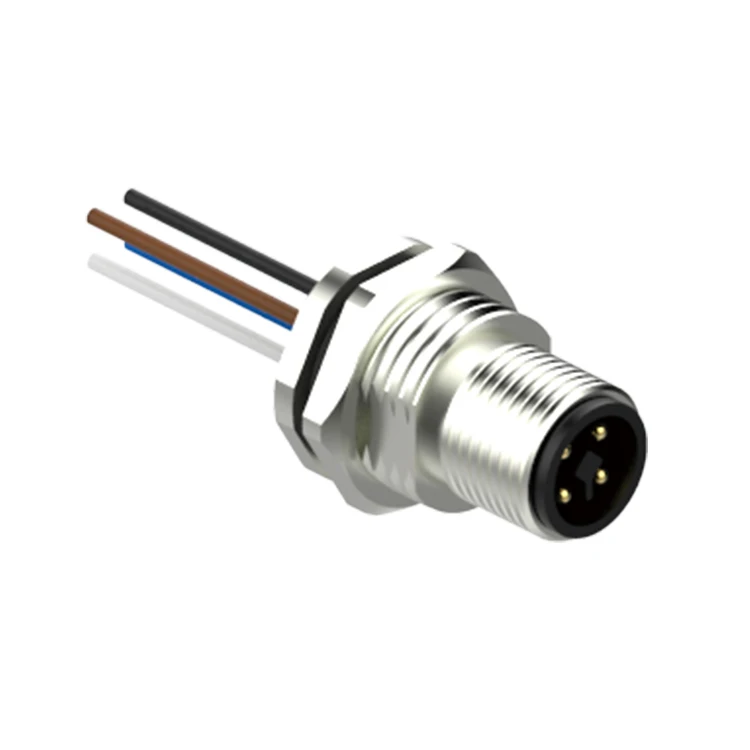 GSEETECH M12 T coded power receptacle female male molding cable connector with panel mount front fastened