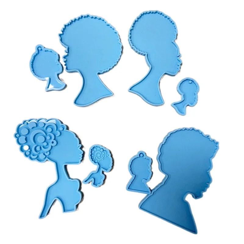 
MO129 New Product DIY Explosion African Girl Head Keychain Cushion Silicone Epoxy Mold 