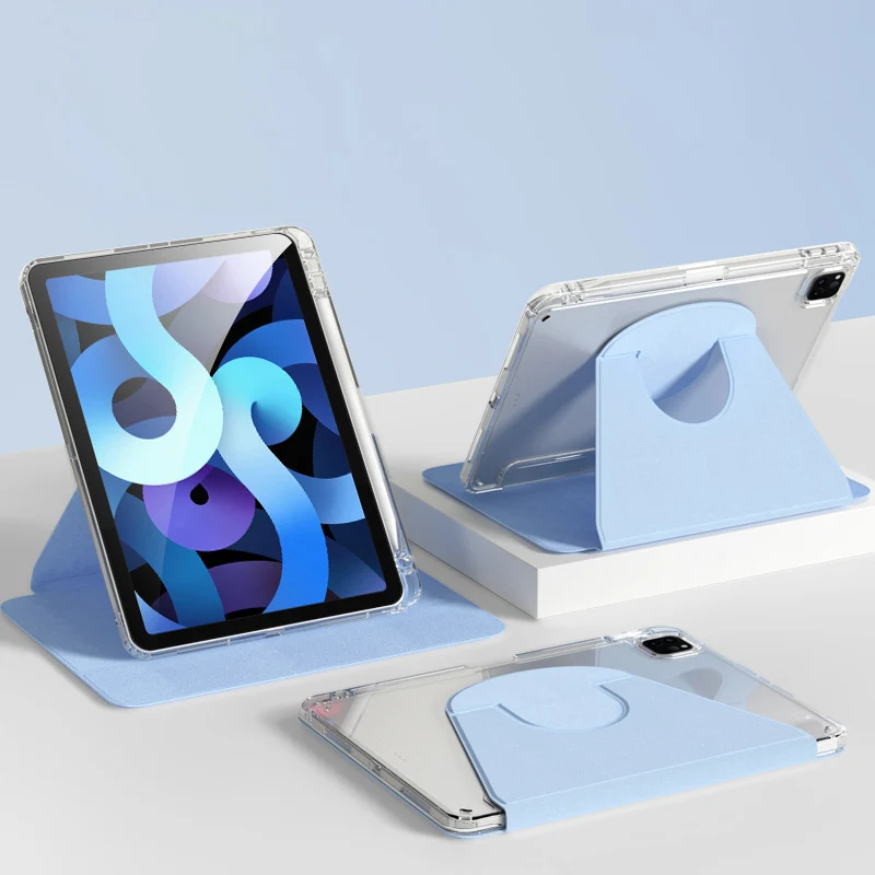 720 Rotate Magnetic Kickstand PU Leather Tablet Covers Cases with Pencil Holder For iPad 10.9 Air 4/5 TPU Acrylic Clear Case