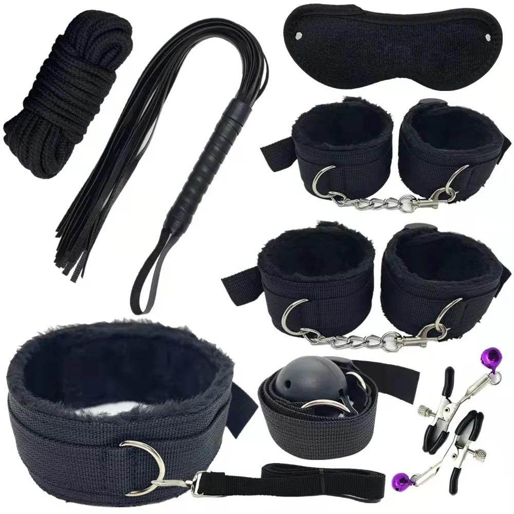 Hot sale 8 pic Sex Products Erotic  BDSM Sex Bondage  Handcuffs Nipple Clamps Whip Rope Sex Toys For Couples