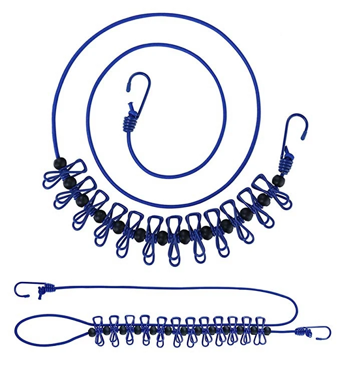 Wholesale Custom Travel Clothesline with 12 Pegs Windproof Clothes Hanger Portable Elastic String Clothespins