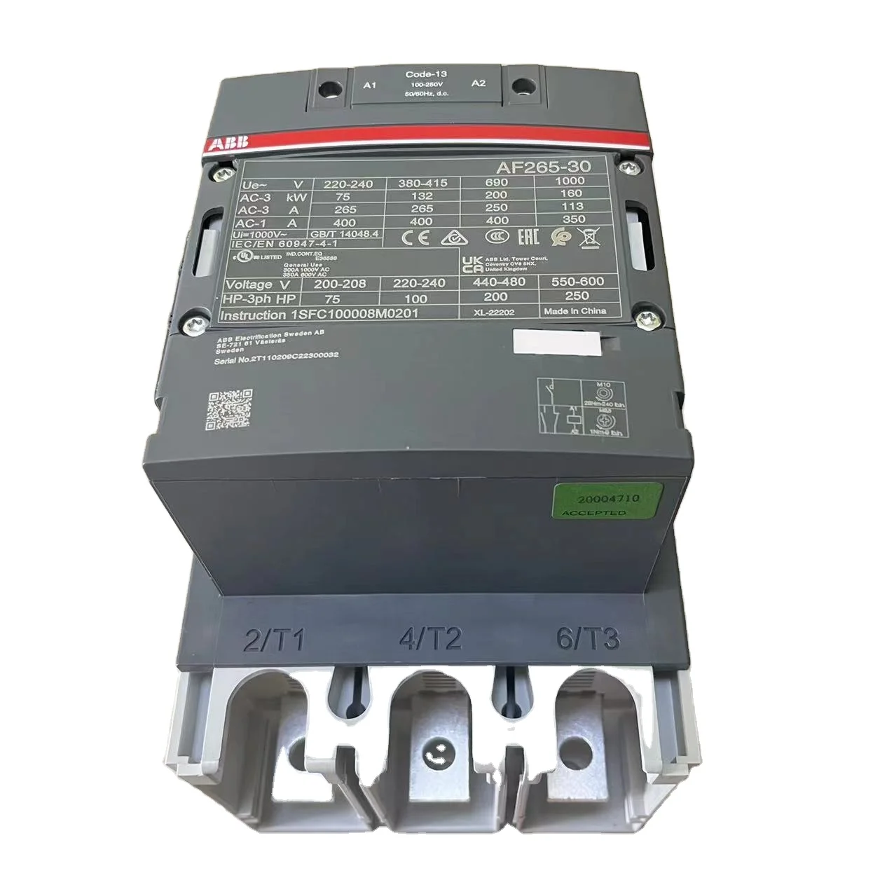 A-BB High Quality Contactor AF400-30-11 100-250V 50/60Hz / 100-250V DC Contactor