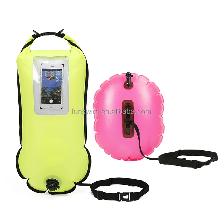 
2021 Bright Orange RPET TPU Inflatable Floating Emergency Equipment Open Water Swim Buoy Bag Factory Nylon Swim Buoy 