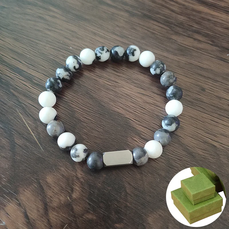 Stainless Steel Customized Logo Name Bracelet Natural Healing Energy Crystal Tiger Eye Lava Turquoise Stone Bead Bracelet