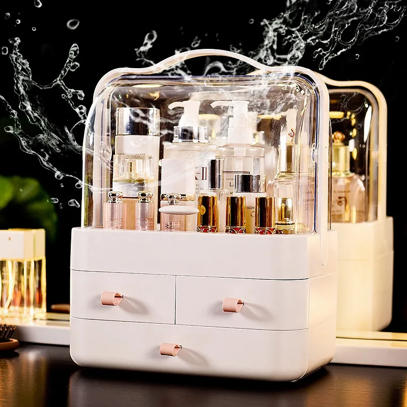 Modern style cosmetic storage box with handle makeup organizer for cosmetic storage box home organizer