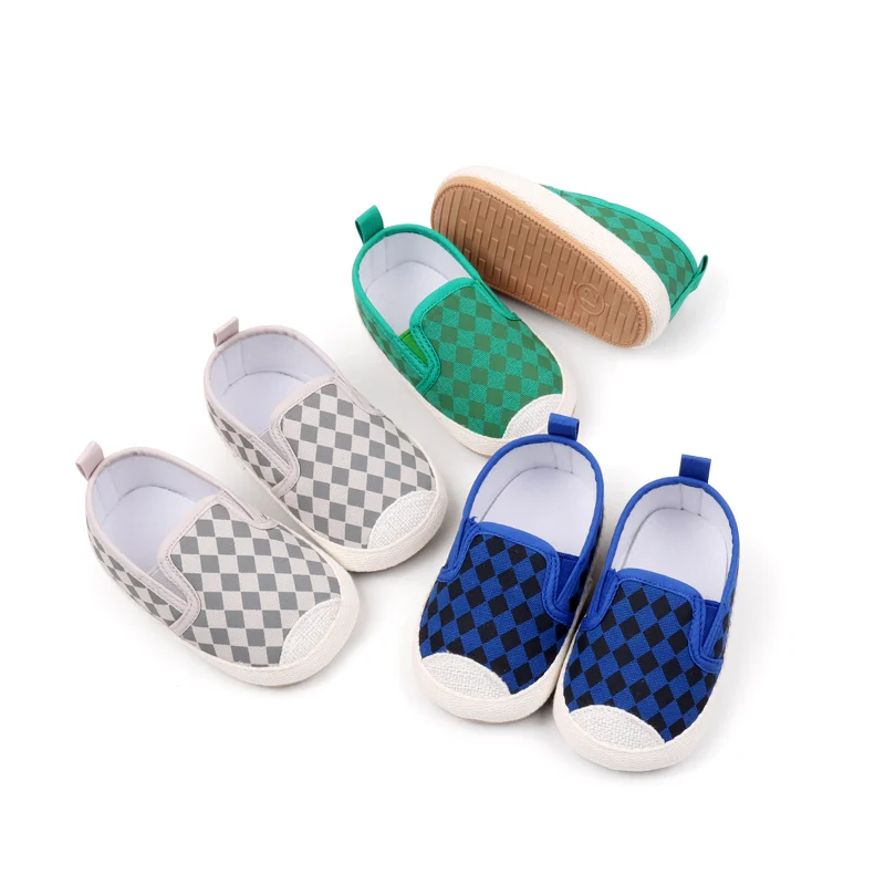High Quality Baby & Toddler Canvas Shoes with Plaid Pattern Soft Rubber Sole & Slip-On Closure Light Weight Anti-Slippery Design