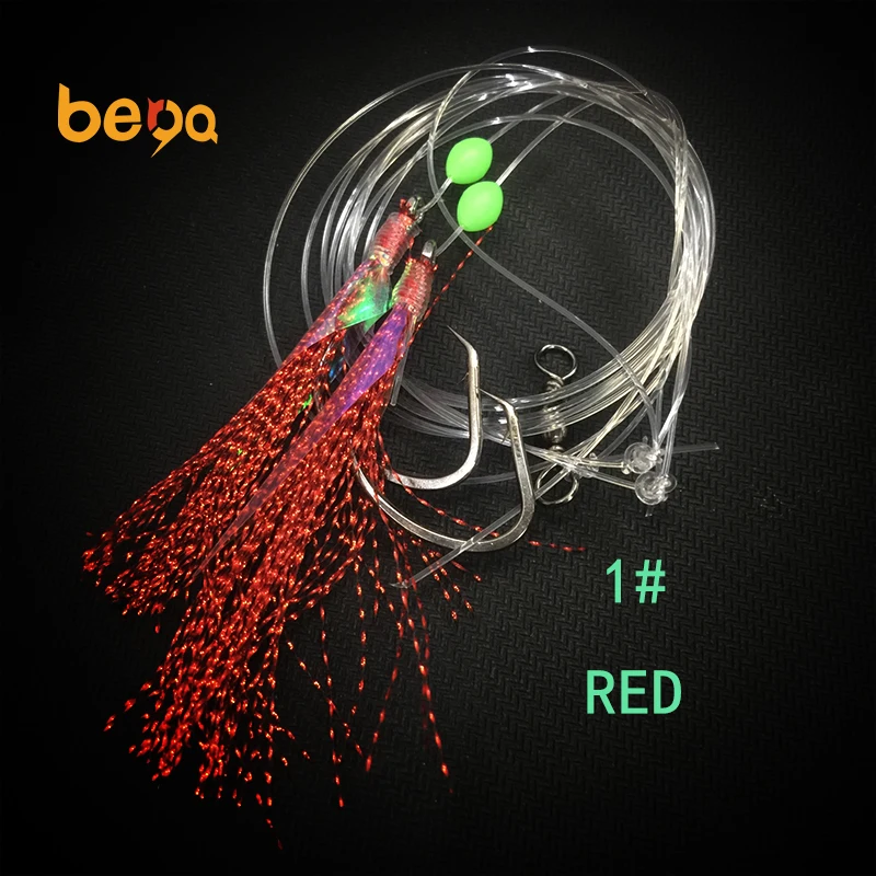 KILLER Saltwater Flasher Fish Skin Feather Sabiki Bait Rigs fishing lures with two hooks