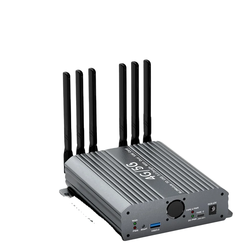 NGFF(M.2) 4G/5G Module to USB 3.0 Adapter with Dual cooler fan/Dual SIM card slot and 6 Antennas & Protective Case Fan