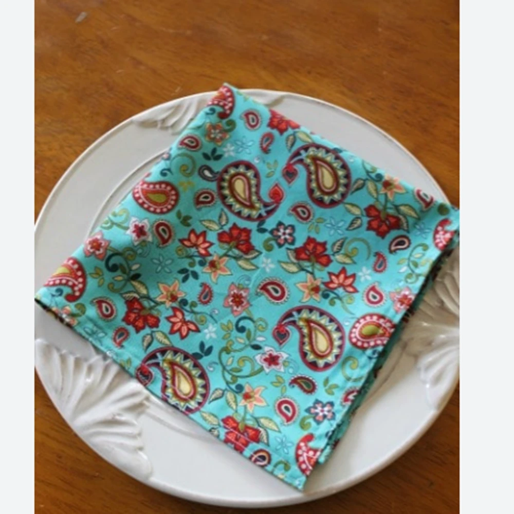Juniper Green on White Hand Block Leaf Printed 100% Pure Eco-friendly Cotton Cloth Embroidery Napkins used in Hotel and Home