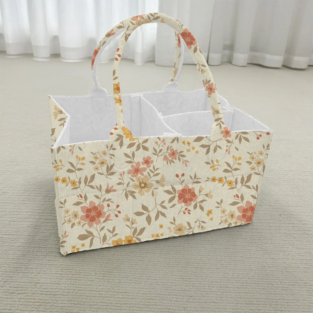 Mildream Baby Felt Nursery Organizer Basket Infant Diaper Bag with Handle Caddy Changing Nappy Storage Carrier Large Pocket