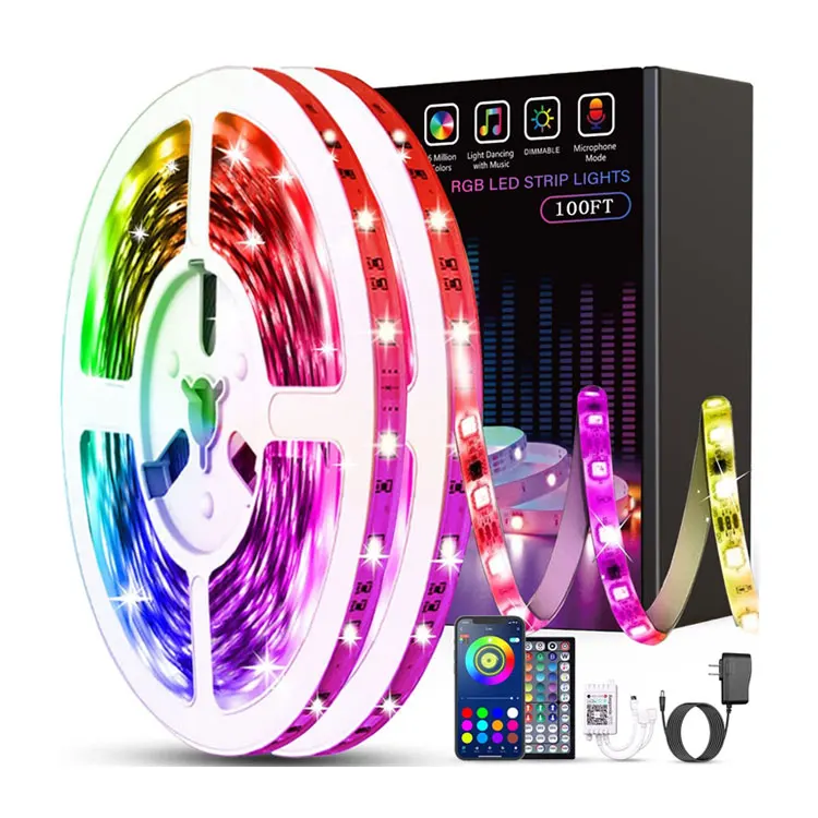 Лидер продаж 12 В 50 футов 15 м 5050 RGB музыкальная синхронизация меняющая цвет пульт дистанционного управления гибкая интеллектуальная светодиодная лента