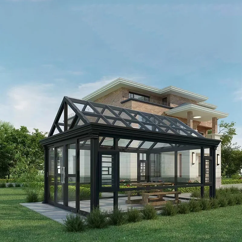Factory customization solarium aluminum growing greenhouse patio enclosure kits home exterior relax garden glass house sunroom