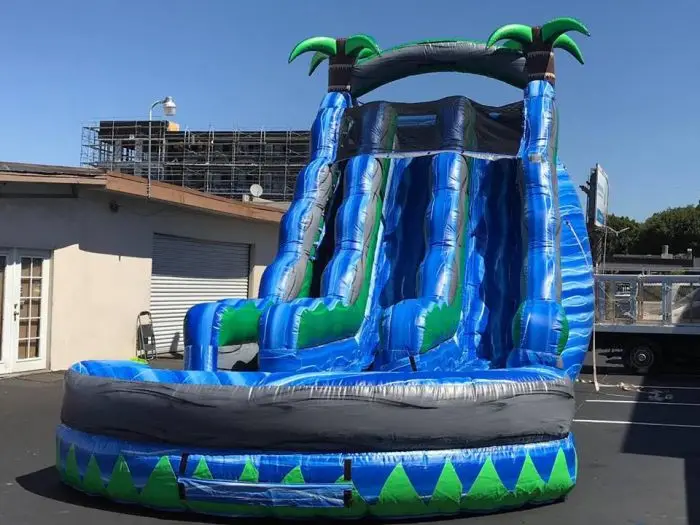 Commercial Kids Purple Large Double Lane Inflatable Water Slide With Swimming Pool For Sale