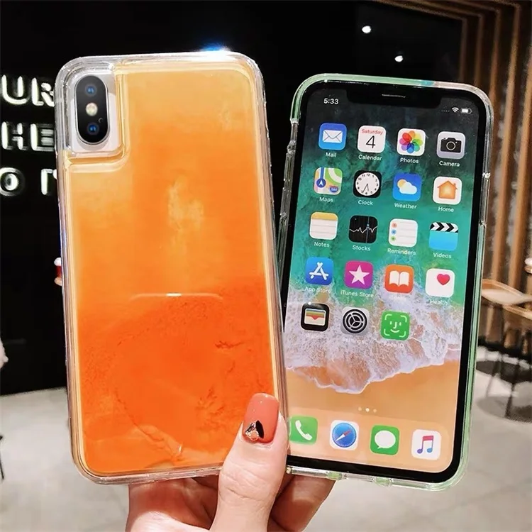 Luminous neon Liquid Sand Case Mobile Phone Case For iPhone 12 Quicksand Glitter Liquid Phone Case For iPhone 12 pro