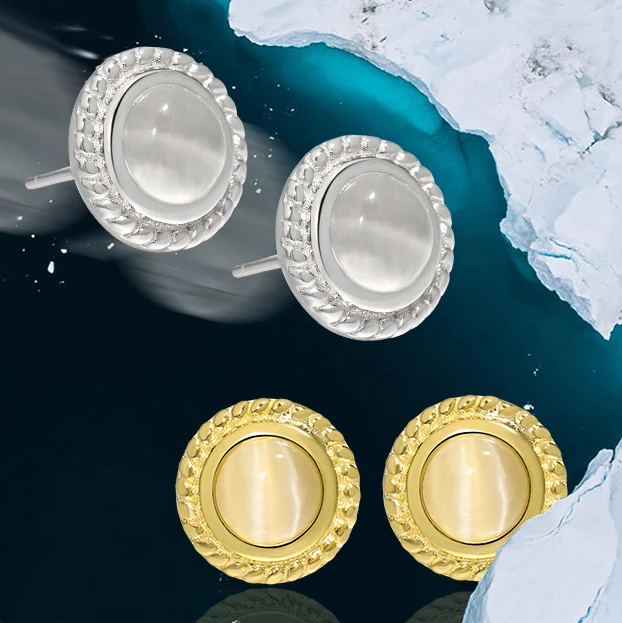 VIANRLA 925 Sterling Silver Opal Stone Round Shape Stud Earrings Elegant 18k Gold Plated Earrings  Dropshipping