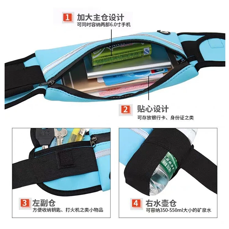Wholesale Neoprene Elastic Waterproof Fitness Sports Fanny Pack Mobile Phone Running Belt Waist Bag With Bottle Holder