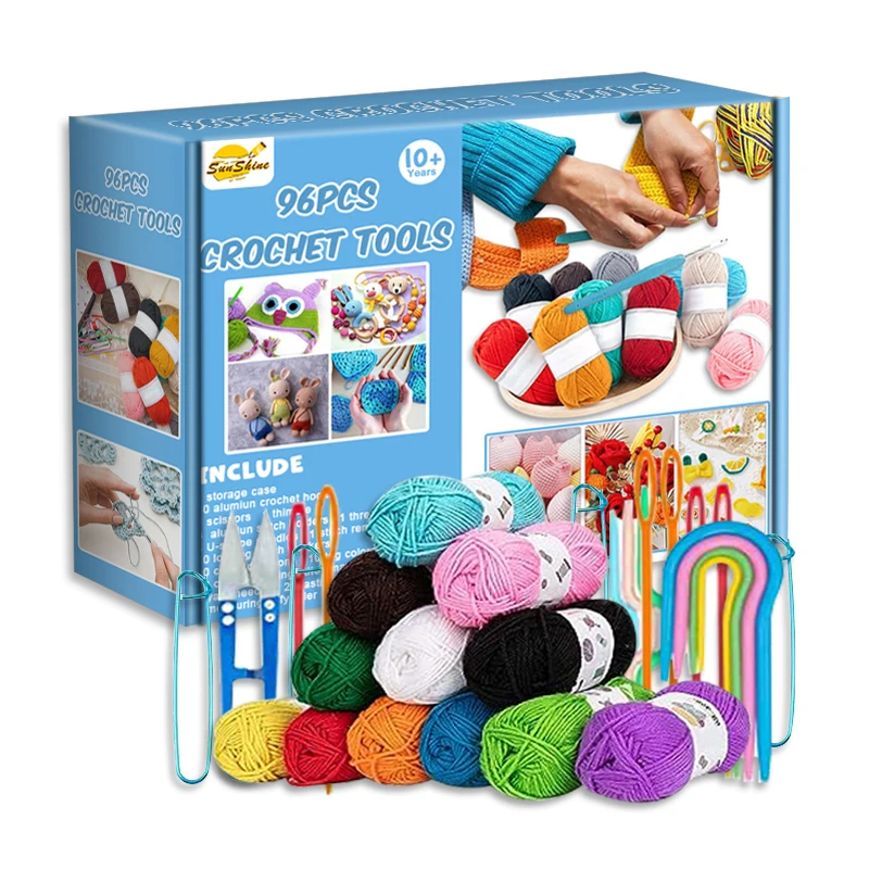 96 Pcs Aluminum Ergonomic Alloy Crochet Hooks And Yarn Sewing Needles Set For Beginner