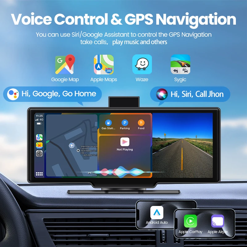 Maustor Portable 10.26 inch Wireless Carplay Android 13.0 4+64G Universal Car Smart Screen With BT TF Card 3G/4G Sim Card