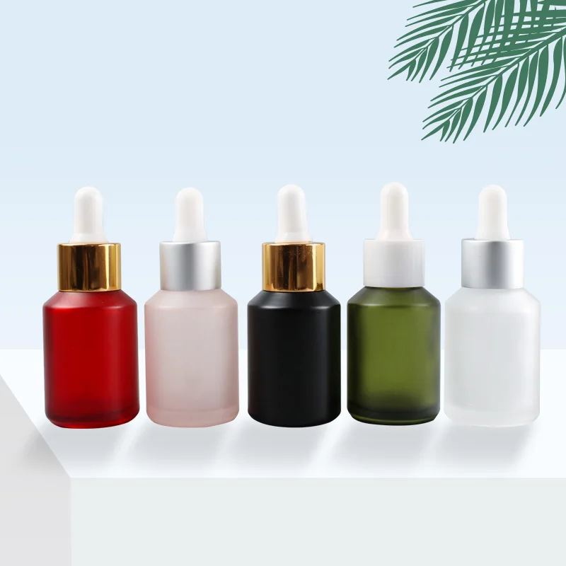 
New mold thick wall dark clear green rose red pink cosmetic serum frosted 30ml glass bottle with dropper 
