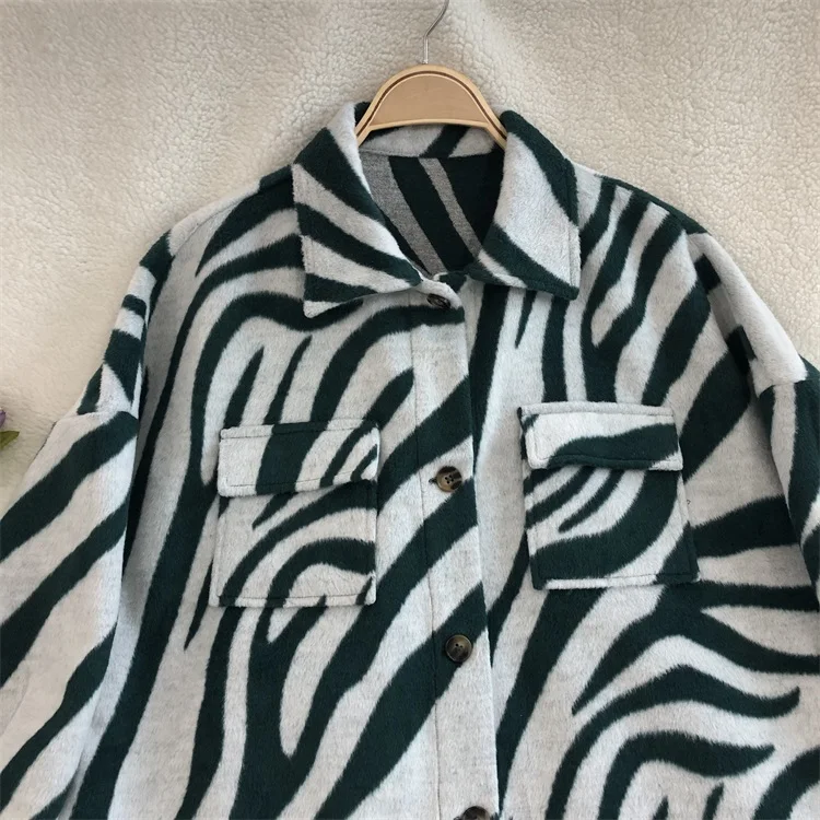 2024 Latest Fashion Girls Jackets Casual Coat Woolen Zebra Pattern Winter Jacket For Daily Wear