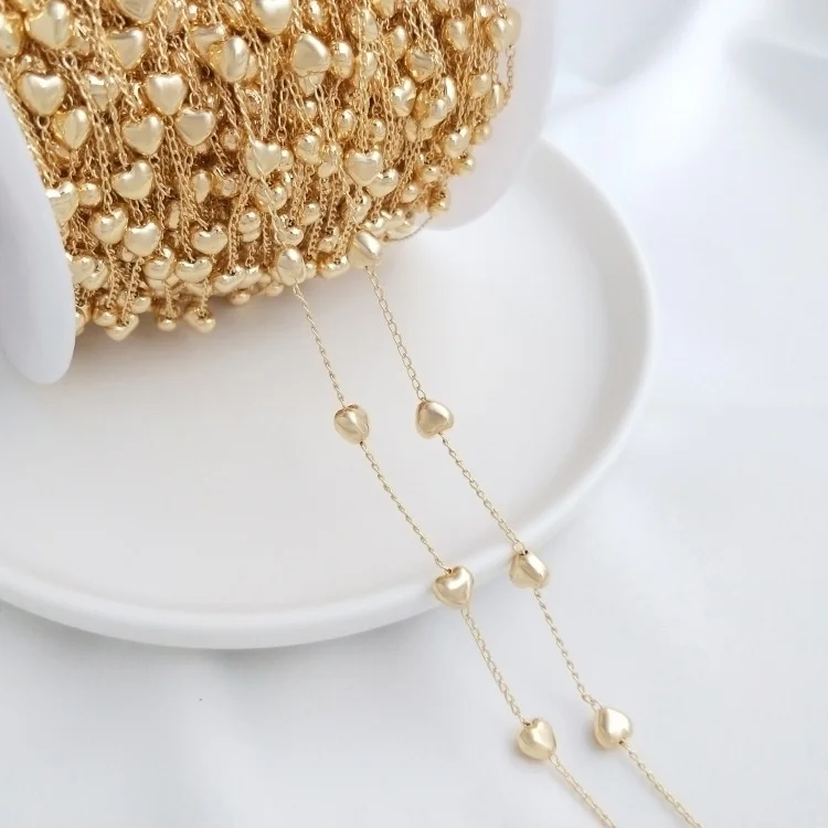 Color Protection 14K Gold Peach Heart Star Separated Bead Chain Baroque  Pearl beads Chain DIY Handmade jewelry Chain