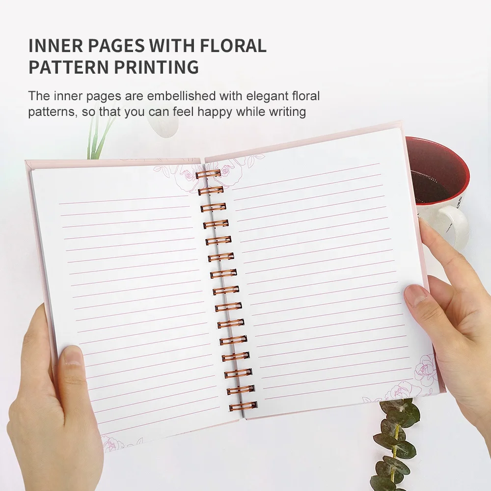 Индивидуальная печатная бумага, персонализированные Необычные розовые золотые цветы, роскошные женские спиральные блокноты формата A5 в твердой обложке с ручкой, подарочный набор