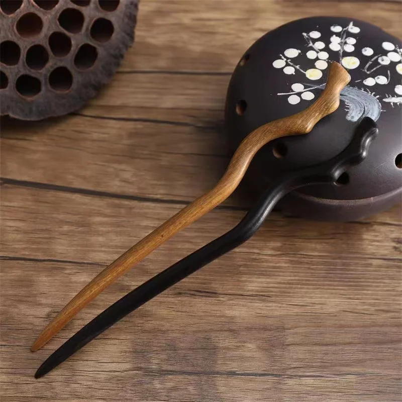 Chinese Natural Green Sandalwood Chopstick Hair Pins for Women Long Hair Handmade Wooden Chignon Maker Hair Accessories
