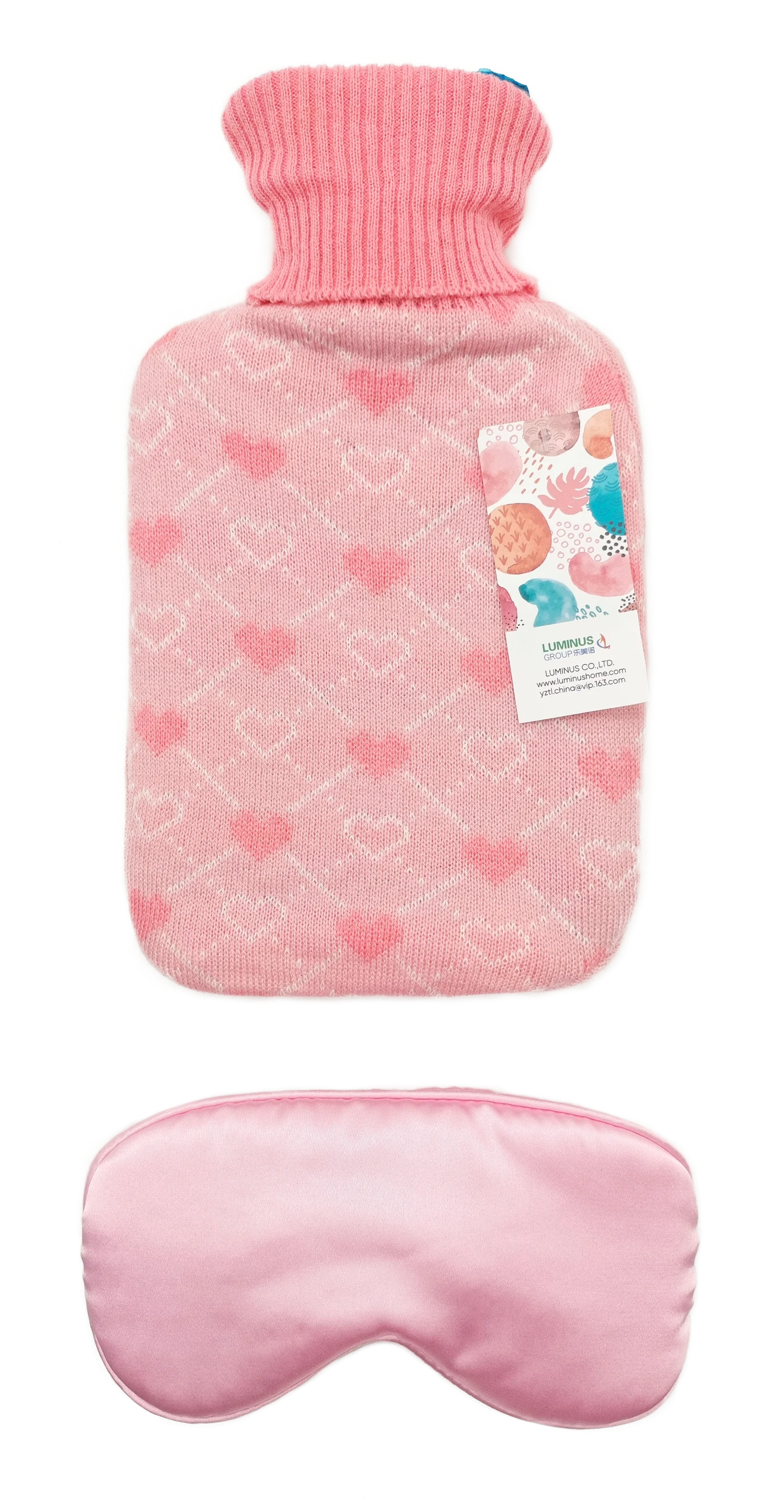 Modern Soft Eye Mask and Rubber Hot Water Bottle with Rabbit Fur Cover Gift Sets