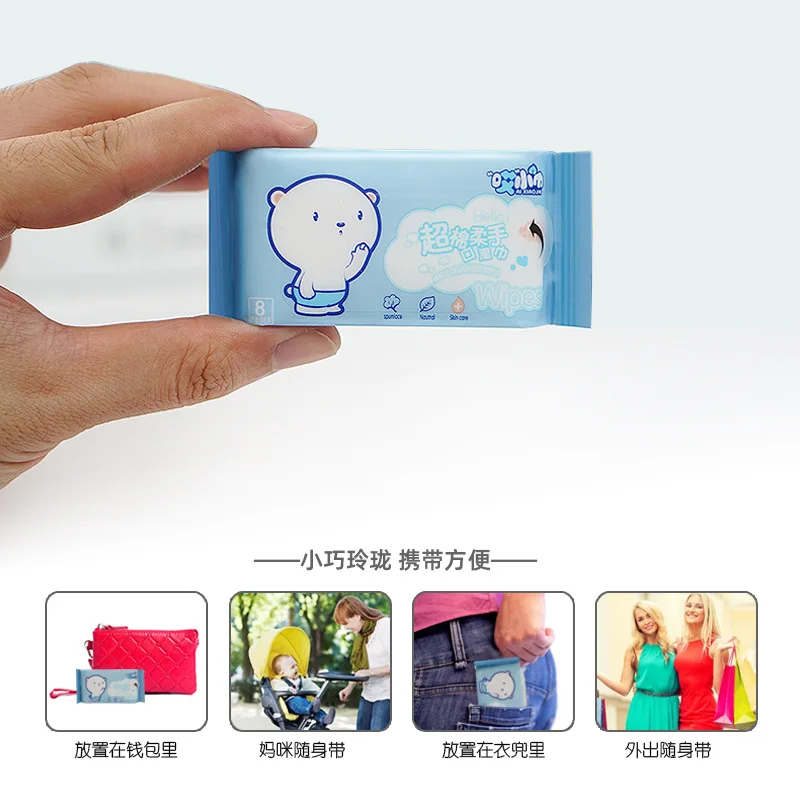 Whosale Mini 8 Sheets 24 Packs Baby Wet Wipes Portable Wet Tissue Wipe Disposable Flushable Wet Wipes For Travel