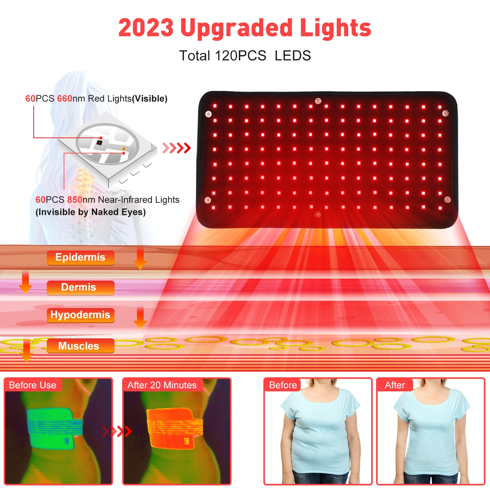 Pain Relief Infrared LED Light Back Shoulder Waist Wrap Pad Red Light Therapy Belt