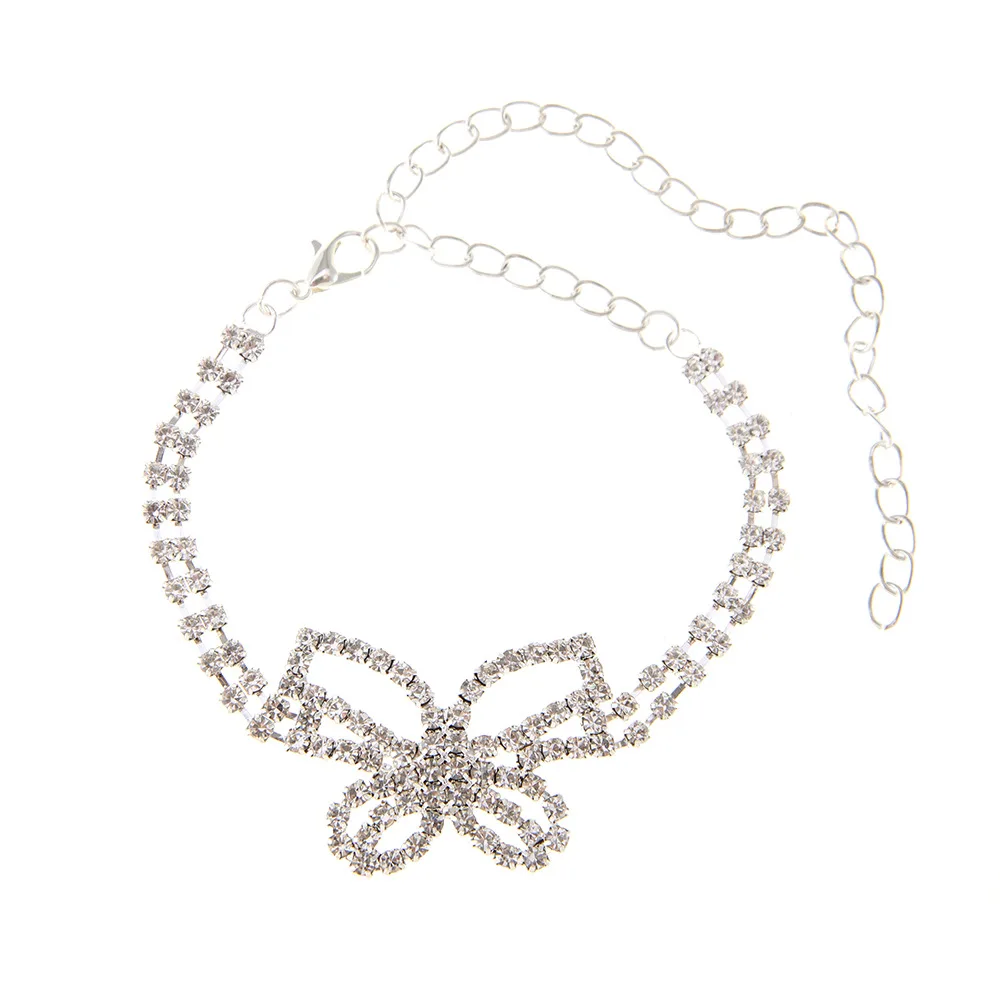 Fashion summer crystal cheap silver plated anklets butterfly anklet beach anklet for women Wholesale N2305236