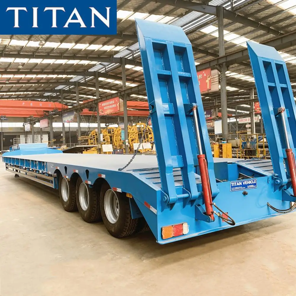 TITAN 3 axle Low loader/bed semi trailer with hydraulic operated rear ramps