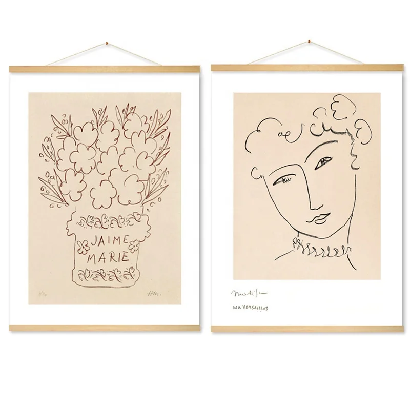 Wholesale Minimal Painting Poster Wooden Frames Scroll Wall Poster Hanger  Canvas Art Wall Decor