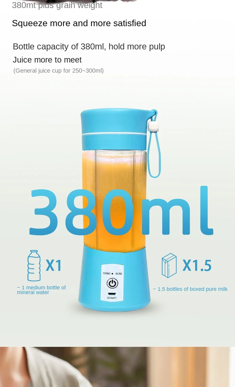 Portable Electric USB Blender 400ML Fruit Juicer Cup Stainless Steel Blade Glass Housing USB Outdoor RV Use Household