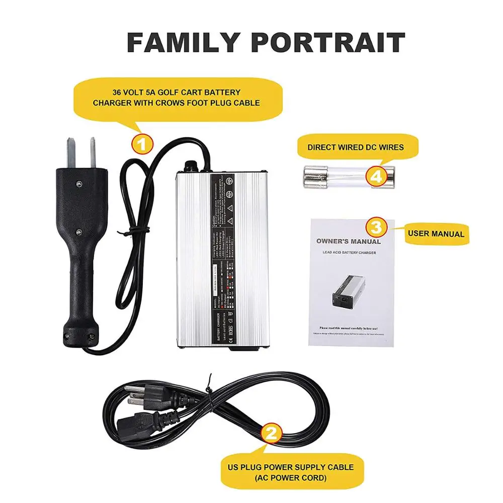 36V 5A Golf Cart Battery Charger with Crowsfoot style for Yamaha EZGO Trickle Charge 36V Lead acid battery charger