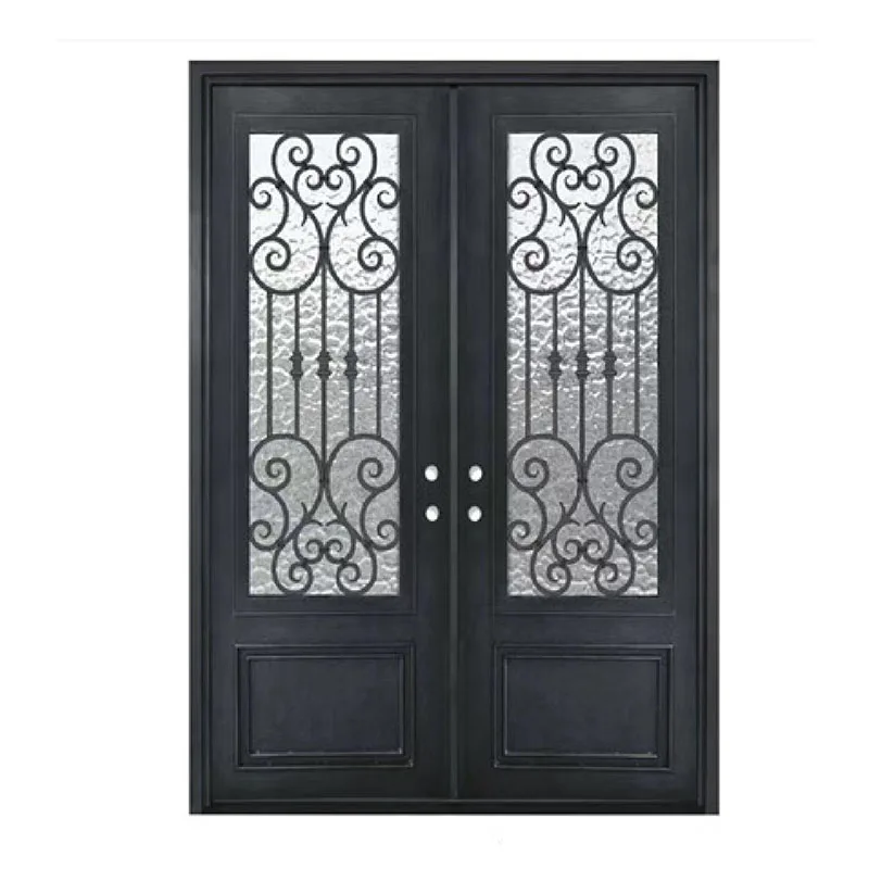 ABYAT Luxury Exterior Front Door Shatter Glass Design Square Arch Wrought Iron Doors