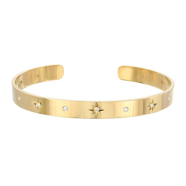 Модное кольцо из нержавеющей стали, покрытой 18K позолоченные Sunburst манжеты браслет с бриллиантом CZ