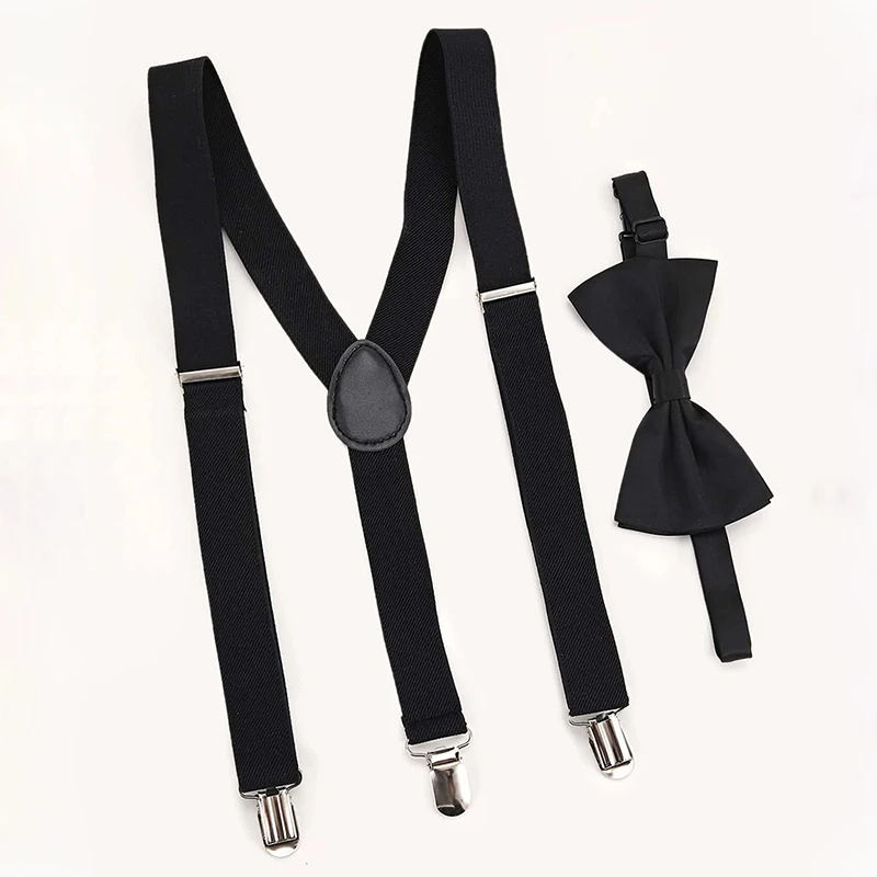 2PCS Factory Direct Price Elastic Adjustable Braces Y Classic Suspenders Bow Tie Set For Kids And Adult