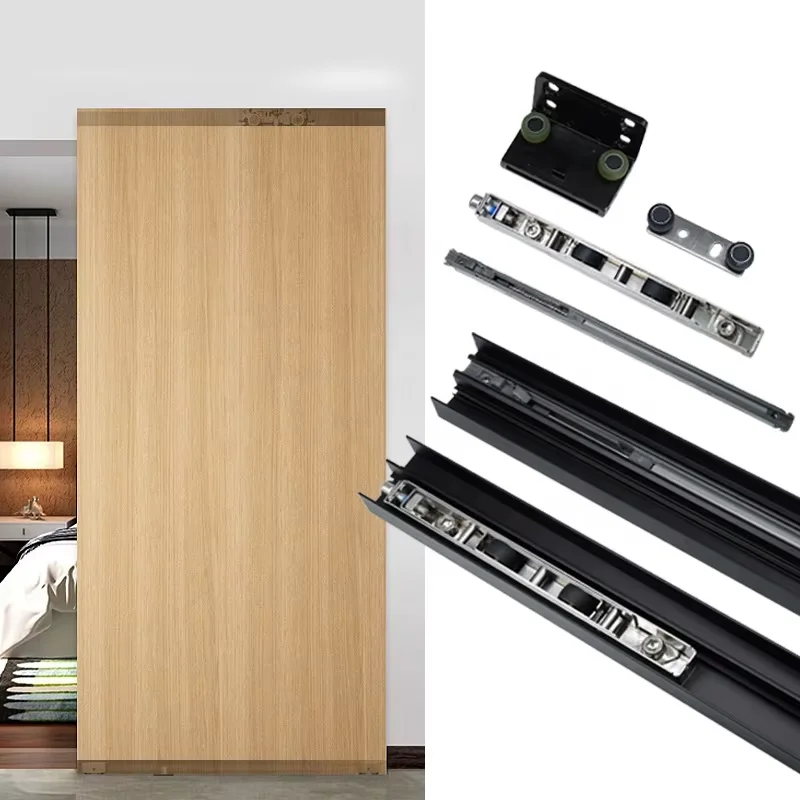 Solid Wooden Sliding Style Invisible Slide Accessories Hardware Doors System Profile Tracks Modern Ghost Door