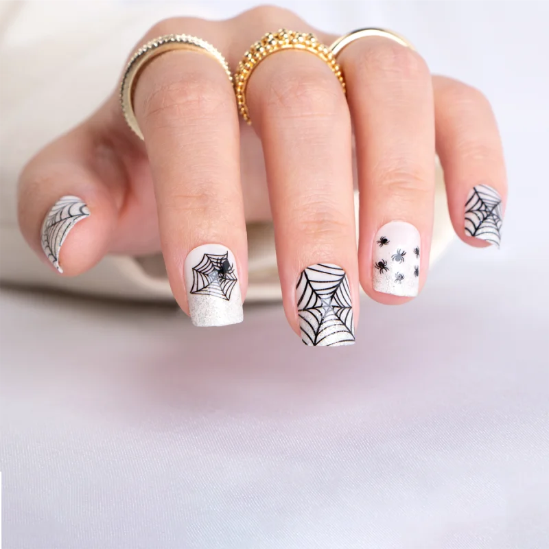 Kitty Nail Charms Unas A Presion Cortas Luxury French Manicure Press On Nails