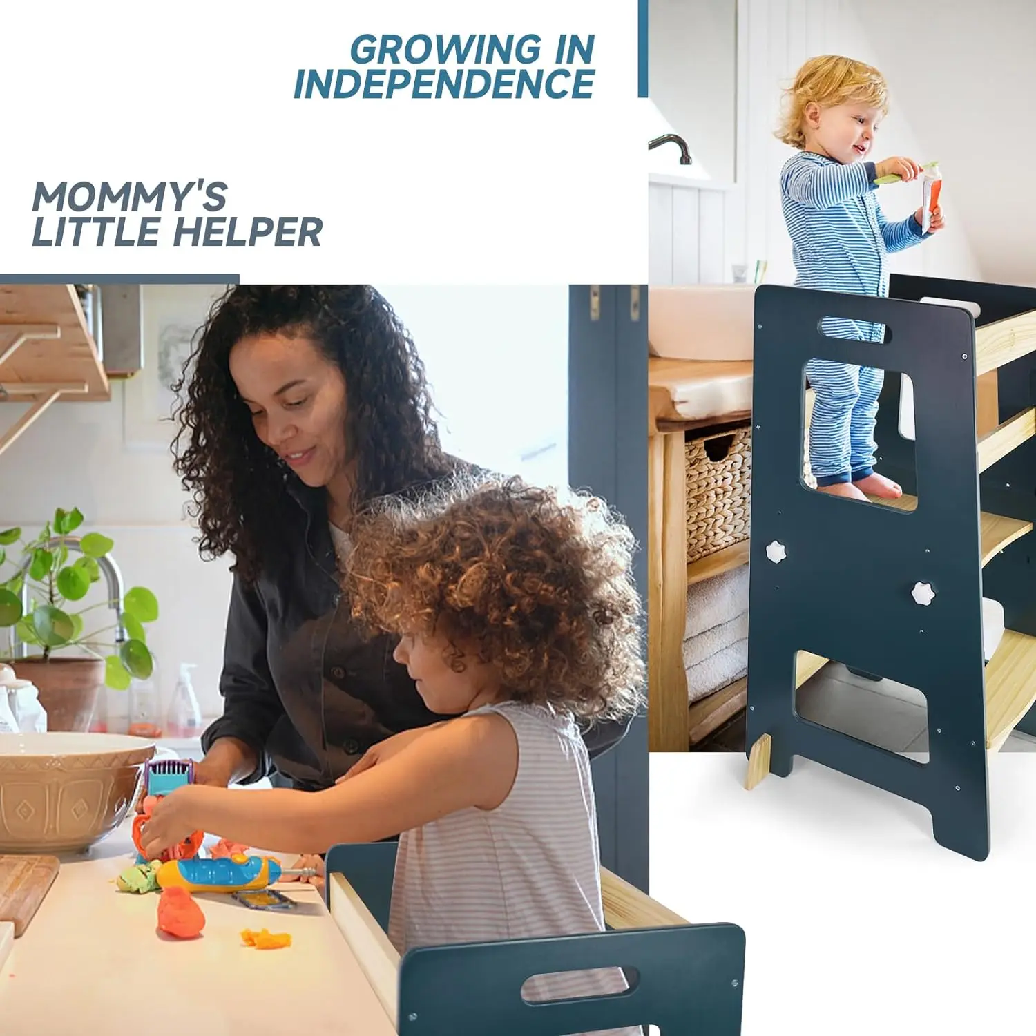 Toddler Tower Height-Adjustable Kids Kitchen Step-To-Stool Toddler Stool with Safety Rails