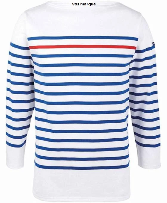 White Navy Blue Stripe 100% Cotton Top Crew Neck Long Sleeve Striped T shirt French Sailor Shirt For Men and Women