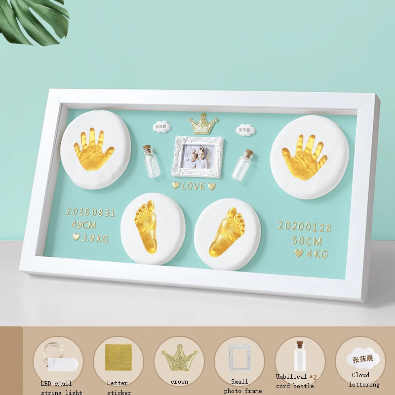 New Newborn soft clay fluffy material handprint footprint  commemorative photo frame baby souvenir