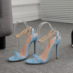 B22355 Wholesale High Quality Metal Chain Sexy Women Stiletto Sandals Ladies Thin High Heels Pumps