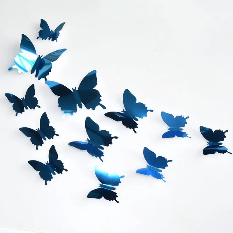 Custom Butterflies Reflective PET Wall Mirror Decal Wall Art Decor Self Adhesive 3D Butterfly Mirror Wall Stickers