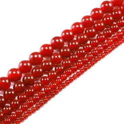Natural Stone Red Agate Beaded Strand Multi Size Round Shape Natural Solid Color Beads For Jewelry Making