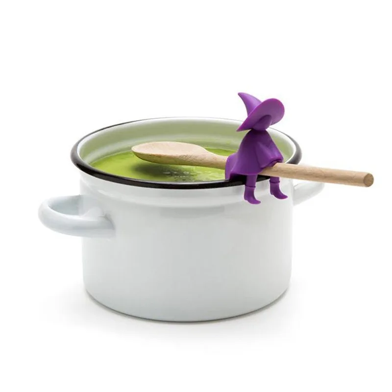 Witch Shape Serving Spoon Rest Creative Pot Edge Clamp Pot Lid Spill-Proof Tools Spoon Shelf Silicone Fork Spoon Holder